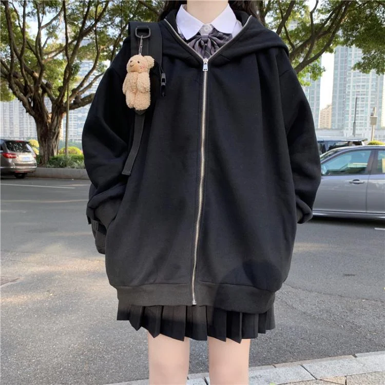 Bunny Ear Zip Up Hoodie Sweet & Edgy Streetwear Jacket