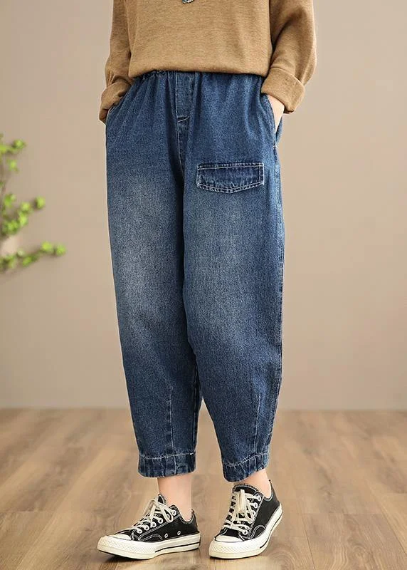 Handmade  Casual Pants Oversize Denim Blue Photography Elastic Waist Trousers
