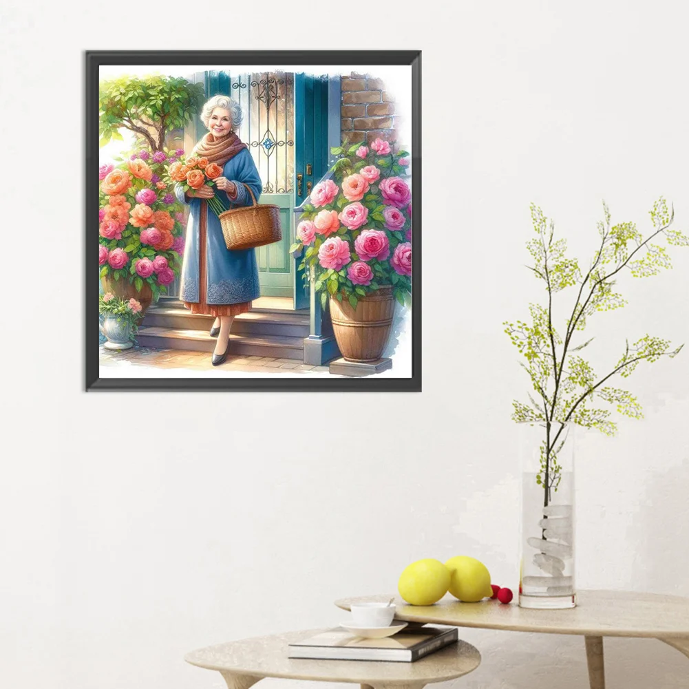 Diamond Painting - Full Round Drill - Garden Old Lady(Canvas|30*30cm)