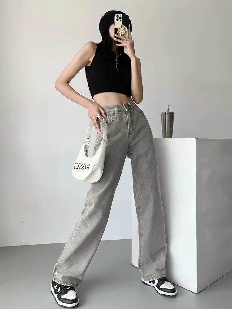 Brownm Straight Leg Gray Jeans