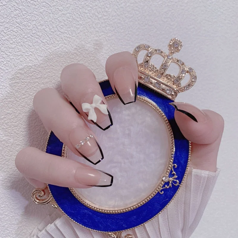 24pcs Nude Color Nude Color Gold Foil acrylic nail pre decoration Wearable Round Head Fake Nails with Glue Girls Hands Deco TY-Nail Inspo