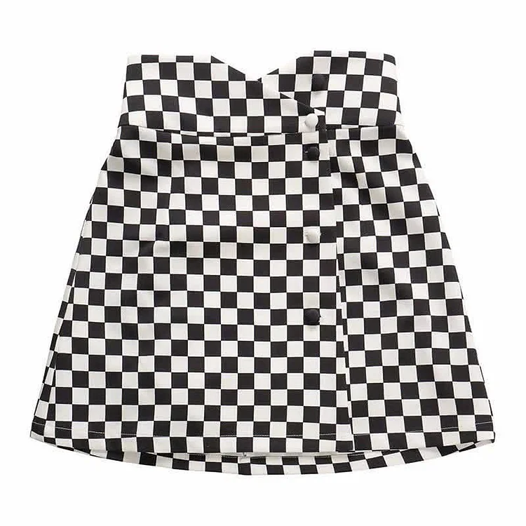 Girlfriend Boyfriend Pocket Hollow Out Sweatshirt Lattice Print Skirt - Modakawa modakawa