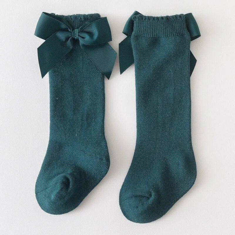 Infant Kids Baby Girls Bowknot Stockings Solid Leggings Warmer 0-7Years Knee High Princess Formal Match Stockings