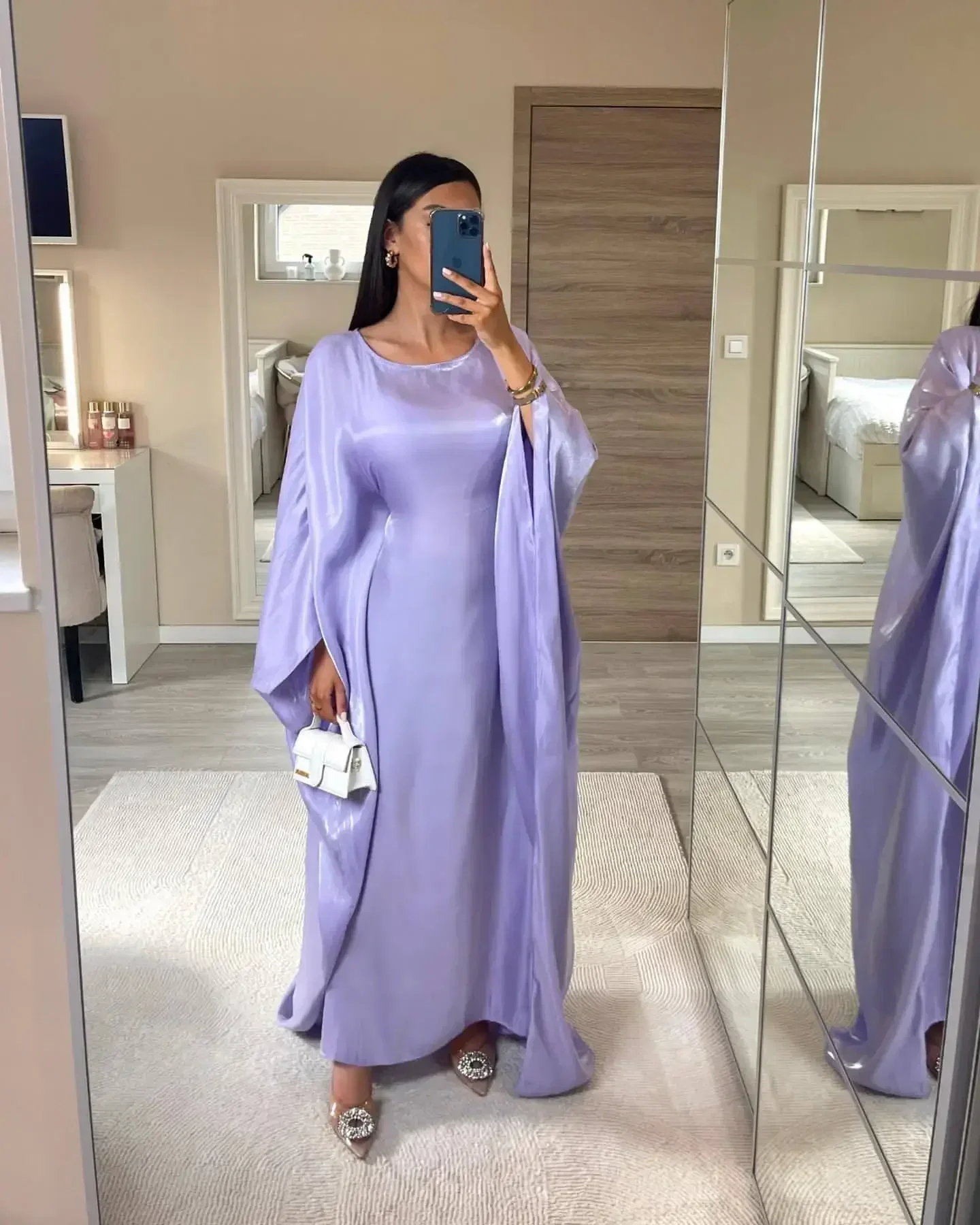 Wimawait fairy dress women Maxi Dresses for Women Ramadan Satin Abaya Muslim Summer Batwing Sleeve Abayas Women Kaftan Robes Muslim Dress Outfits Gowns