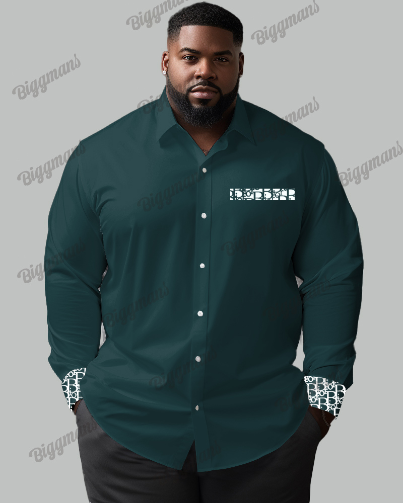 Featured Patchwork Long Sleeve Lapel Shirt Men's Plus Size