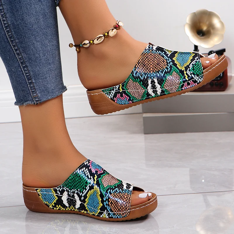 Yyvonne Vintage Leopard Print Platform Slippers for Women Summer Non Slip Wedges Sandals Woman Lightweight Beach Flip Flops 43