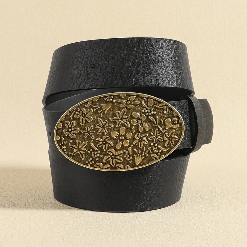 Retro Geometric Pu Leather Alloy Plating Women’s Leather Belts