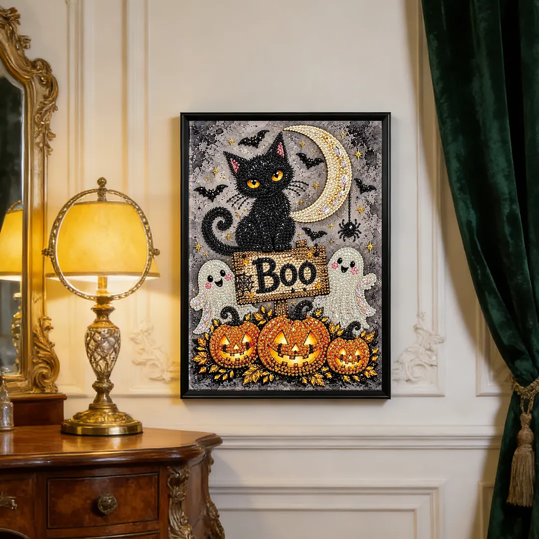 Pearl Painting Kit for Adults Cat Pumpkin Ghost Art