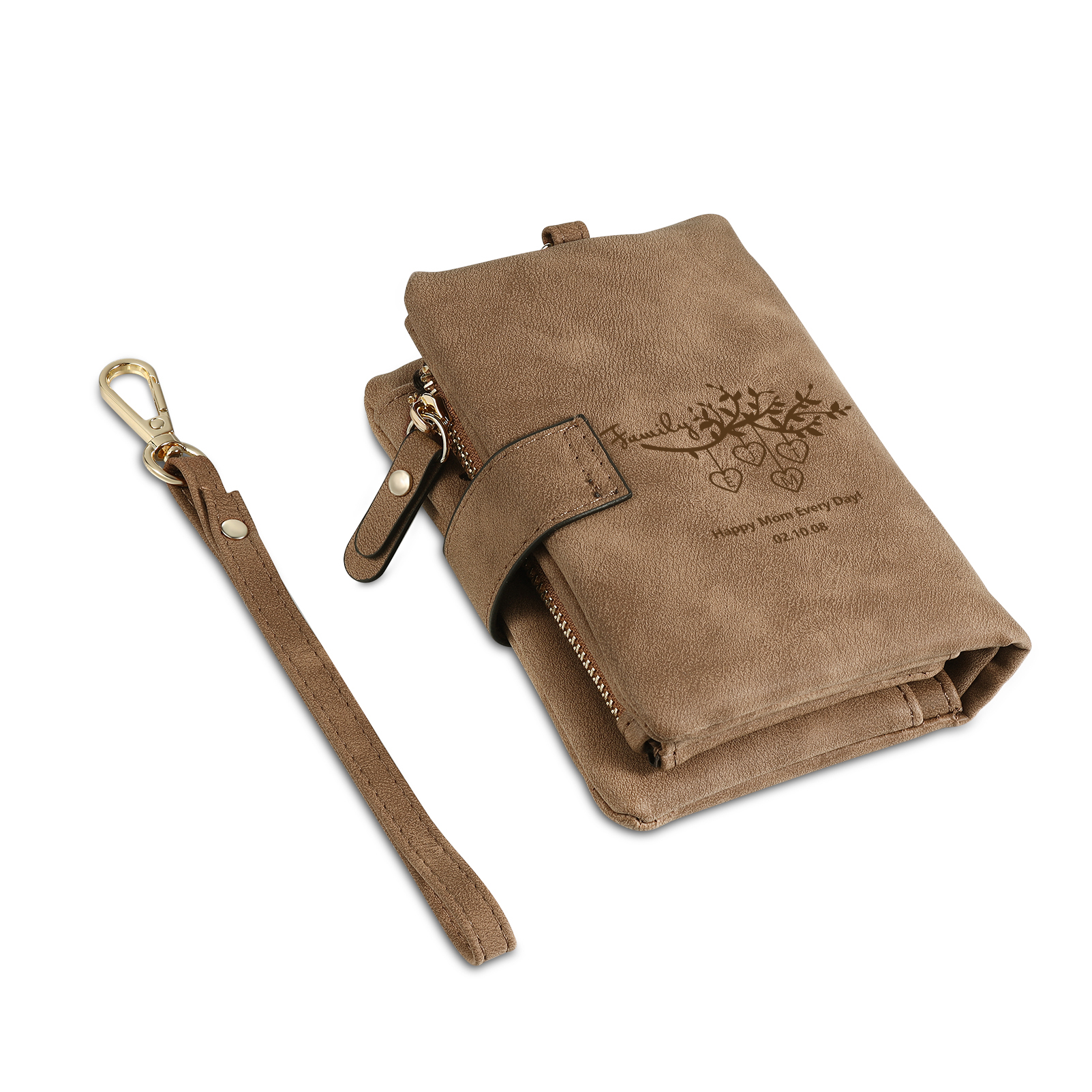 Portafoglio in PU pelle albero di vita con 5 letetre & 1 testo & 1 nome personalizzati per mamma/nonna