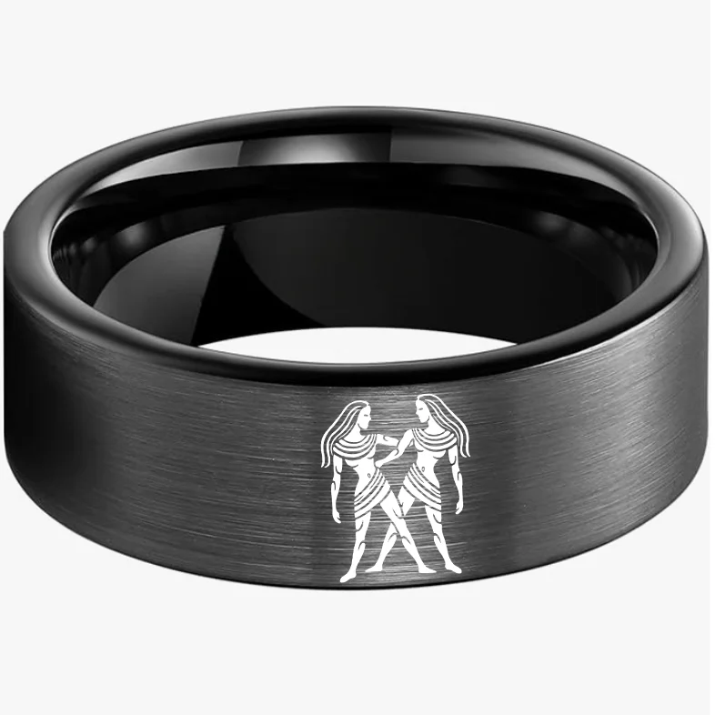 Mens Womens Flat Gemini Tungsten Carbide Ring Black Couple Wedding Bands Top Comfort Fit 4MM 6MM 8MM