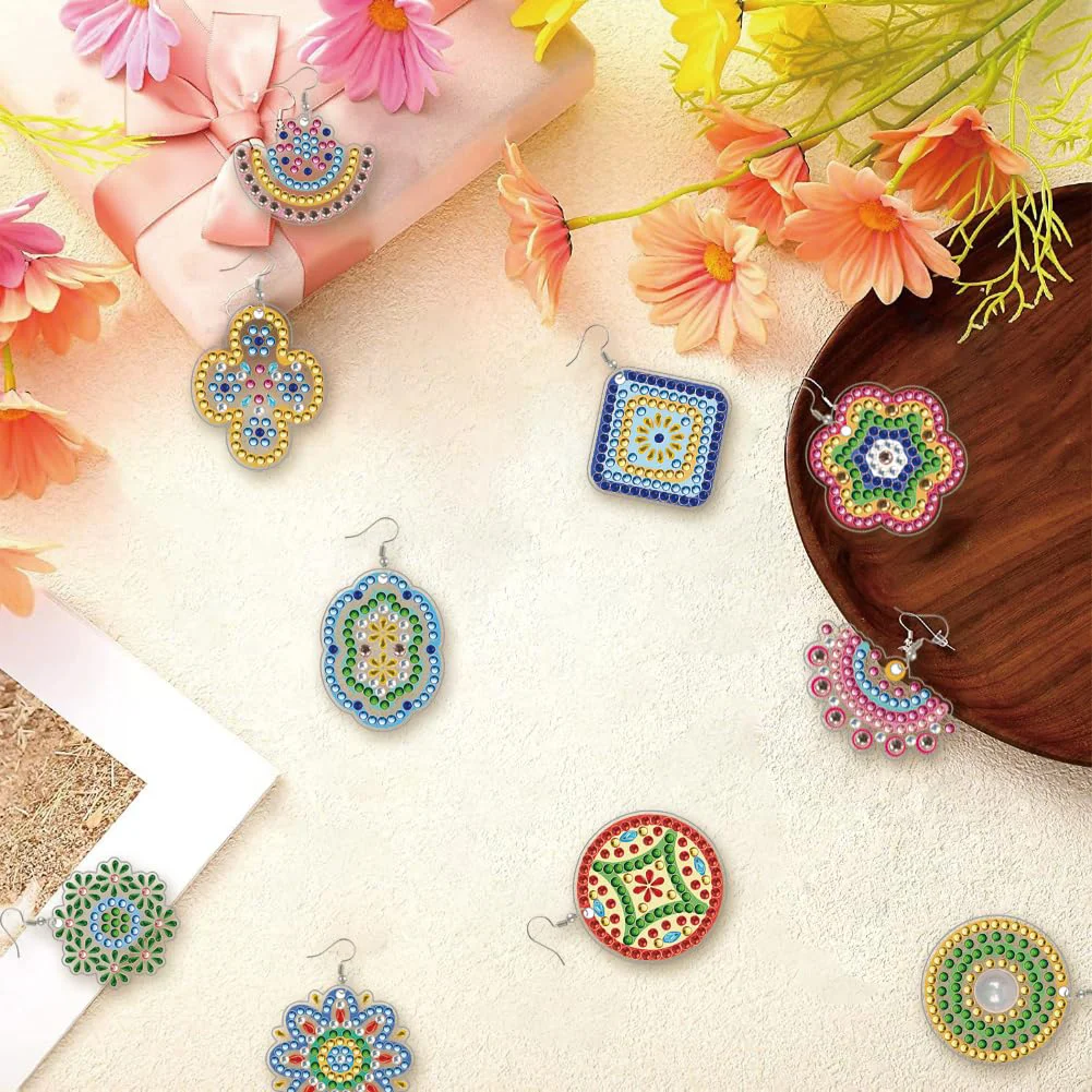 12 Pairs Pattern DIY Diamond Art Earrings Double Sided Diamond Painting Earrings