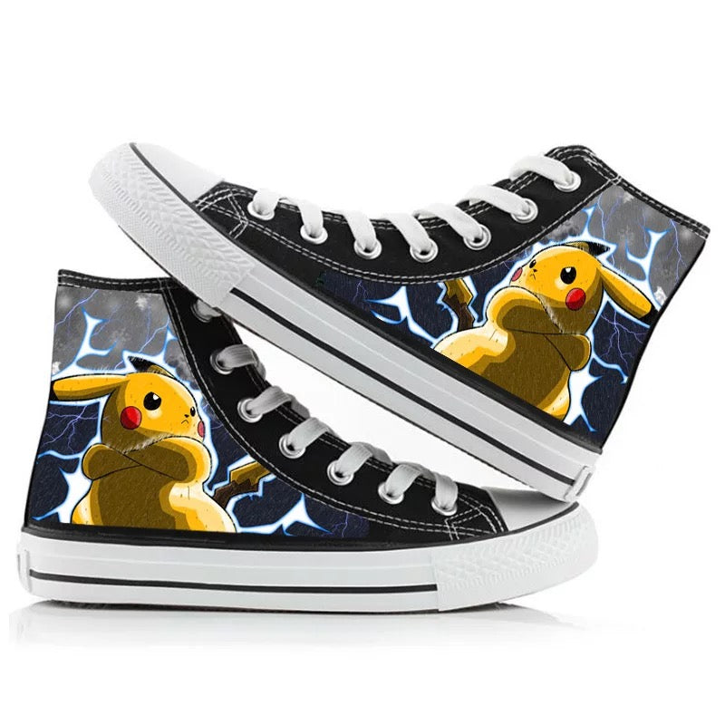 Mayoulove Anime Pocket Monster Pokemon Go Pikachu #8 High Top Canvas Sneakers Cosplay Shoes For Kids-Mayoulove