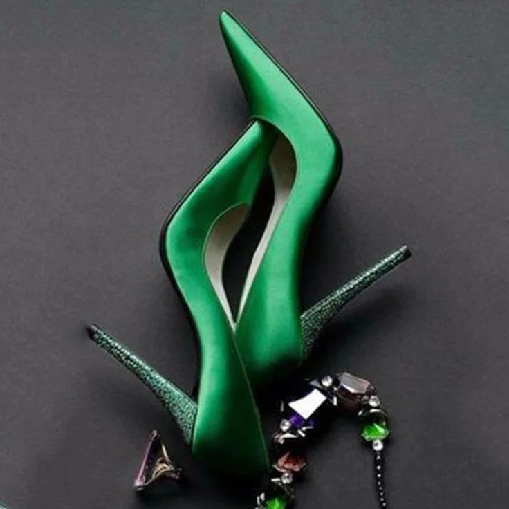 Green Satin Pointy Toe Prom Stiletto Pumps Vdcoo