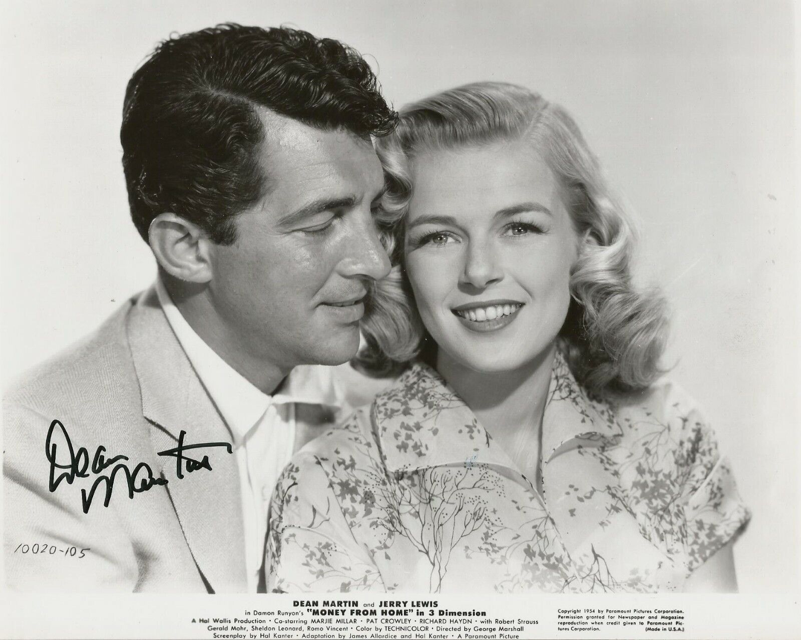 DEAN MARTIN SIGNED 8X10 ORIGINAL MOVIE Photo Poster painting-WITH MARJIE MILLAR-MONEY FROM HOME