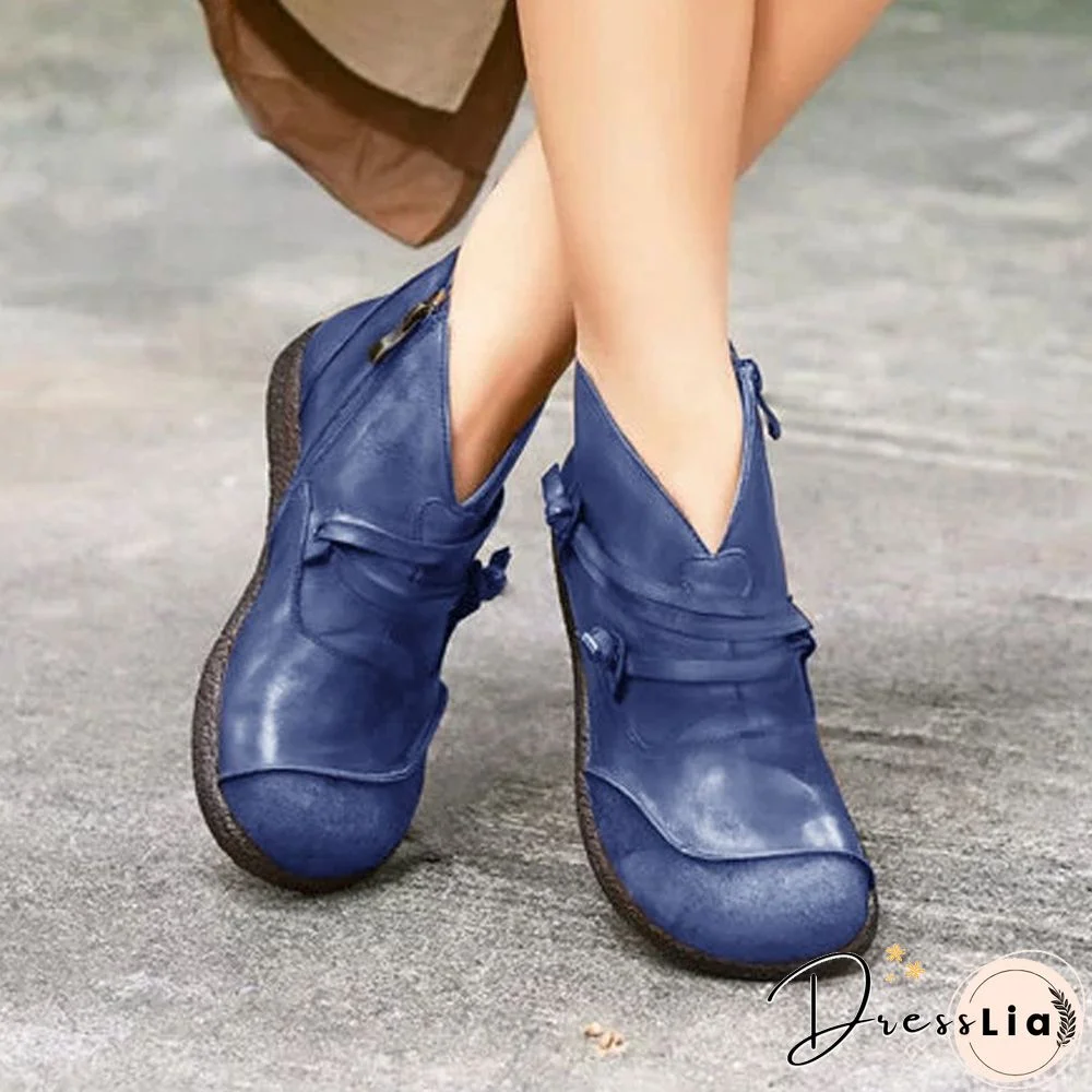 Flat Heel Spring Casual Leather Boots