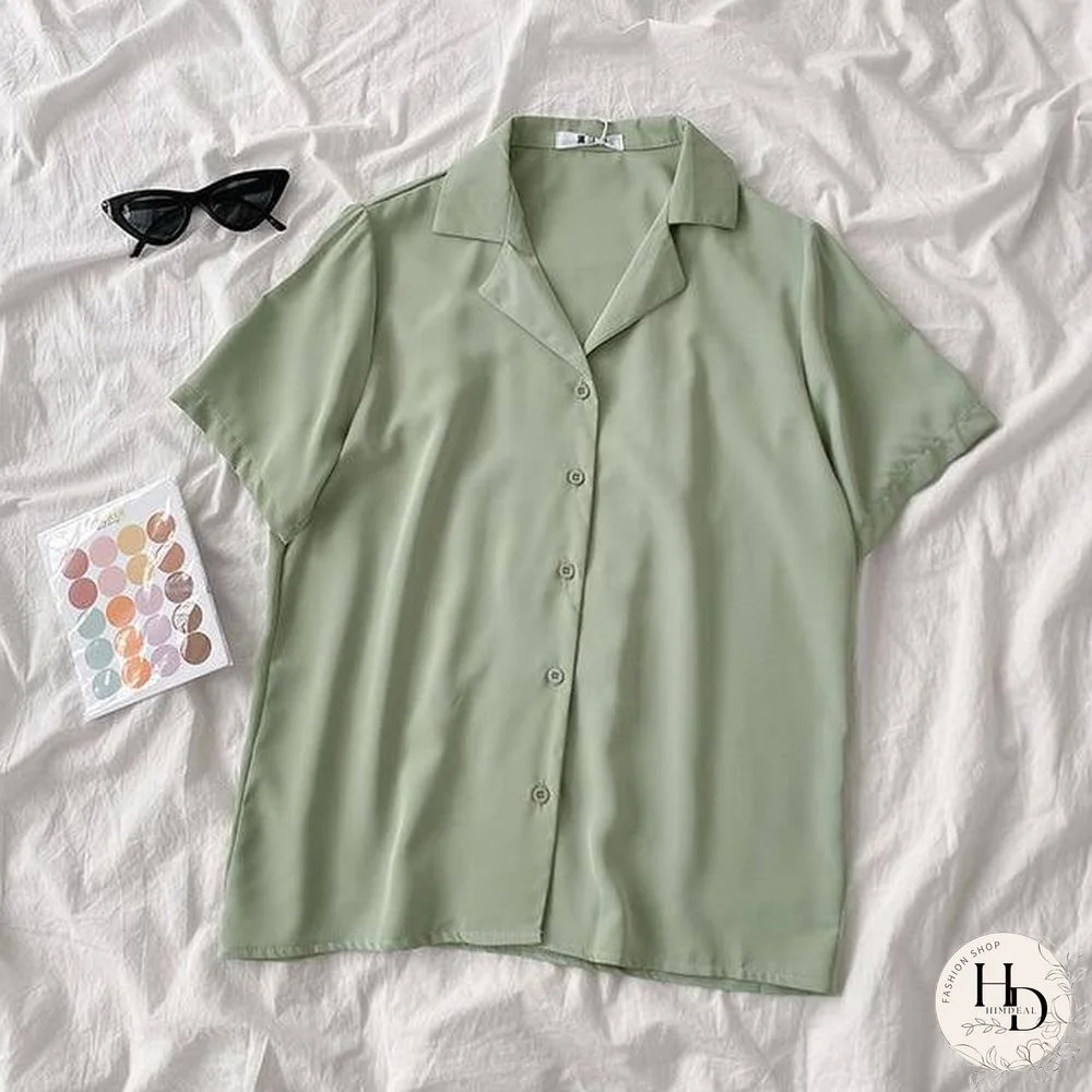 Casual Basic Short Sleeve Blouse Women V-neck Loose Office Formal Shirt Female Fashion Blue Yellow Cardigan Tops