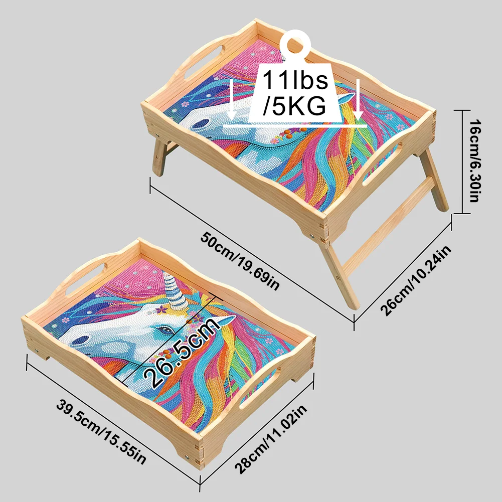 DIY Uniron Wooden Diamond Painting Dinning Table Tray with Handle for Serving Food