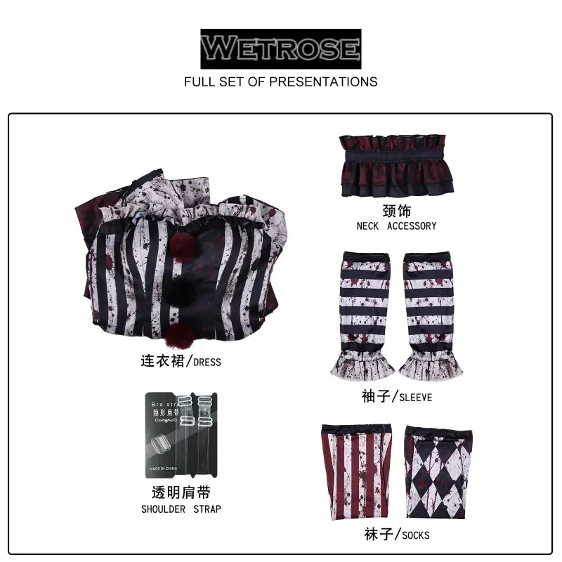 [Wetrose] In Stock Scary Dark Clown Bloody Striped Vintage Party Outfit Cosplay Costume Halloween