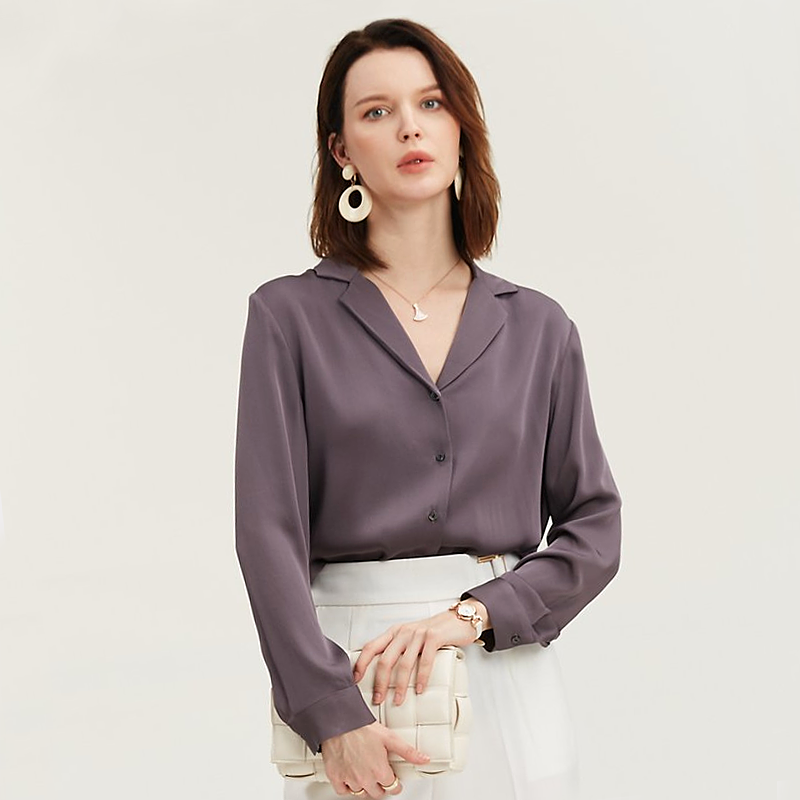 Elegant Purple Women's Silk Shirt Front View
