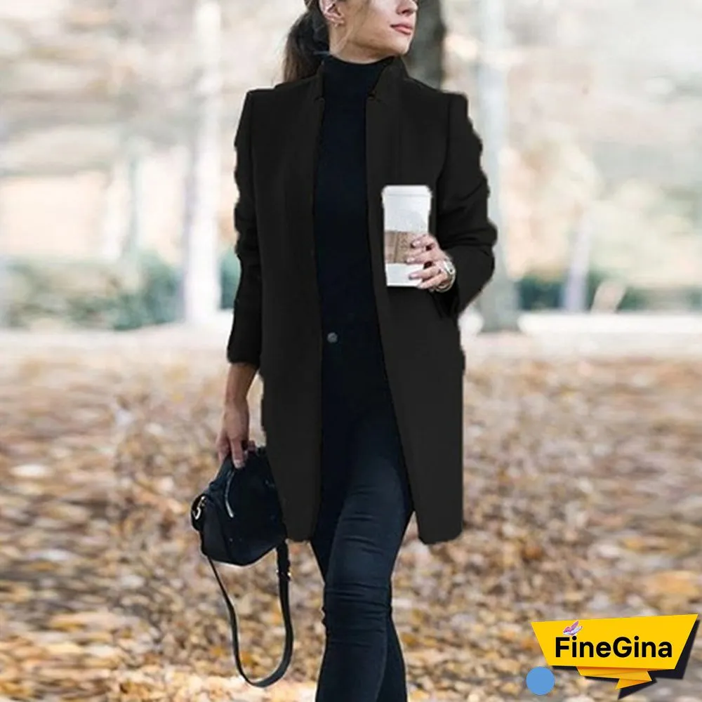 NEW Trending Autumn and Winter Fashion Women's Stand-up Collar Woolen Coat Solid Color Lapel Wool Overcoat Loose Long Windbreaker Jacket Plus Size