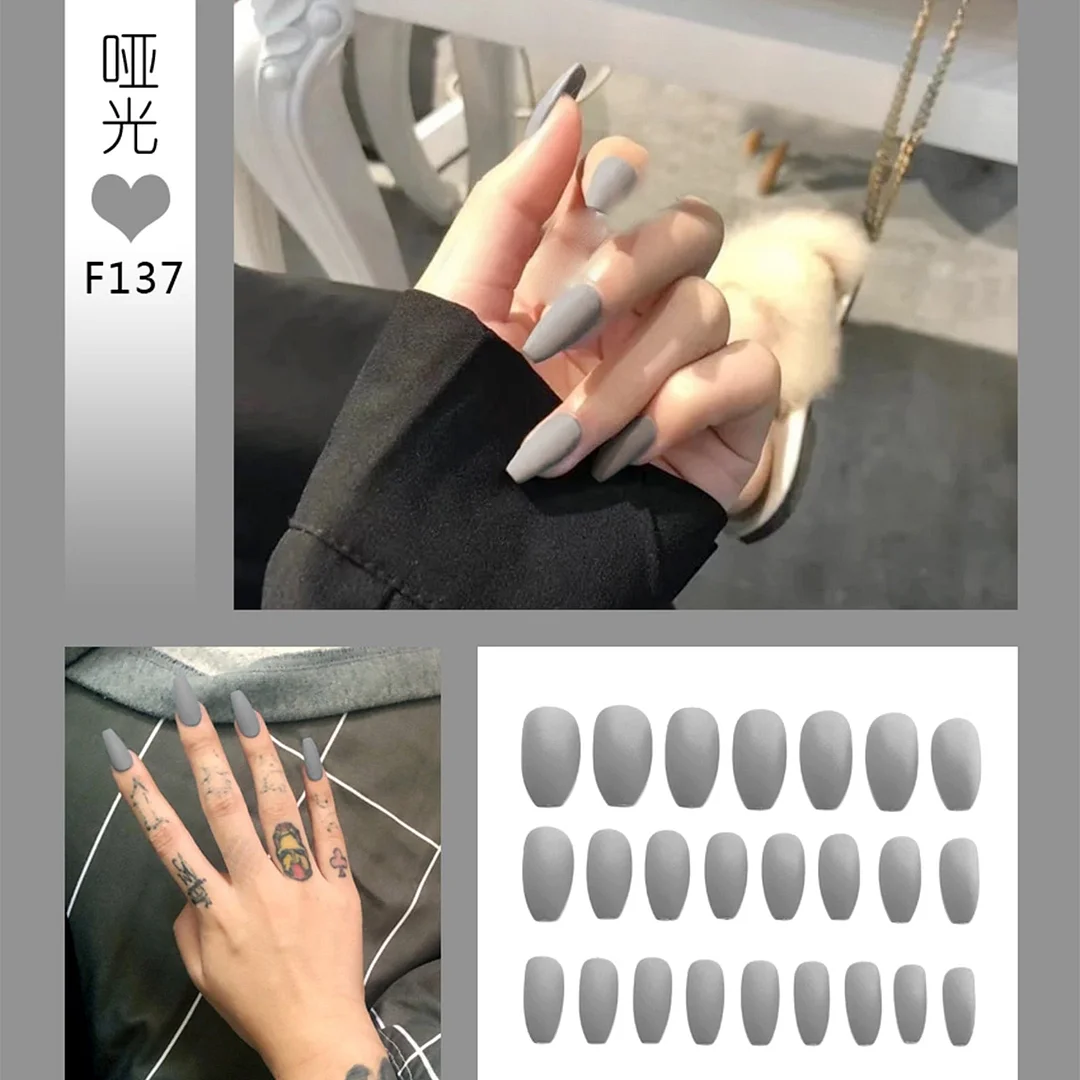 Nail Art Fake Nails Stiletto Tips Clear Press on Long False with Glue Coffin Stick Display Full Cover Artificial Designs Matte-Nail Inspo