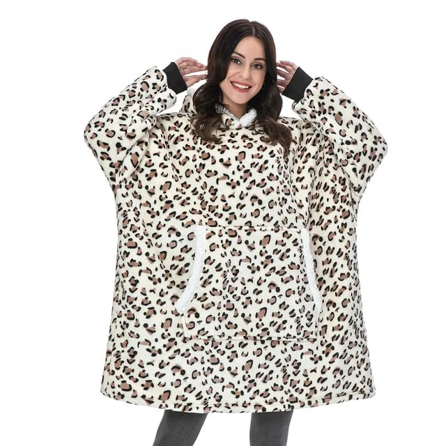 Wearable Blanket Men Women Giant Oversize Hoodie Sweatshirt Sweat Hooded Winter Bathrobe Blanket Sherpa Fleece Outwears