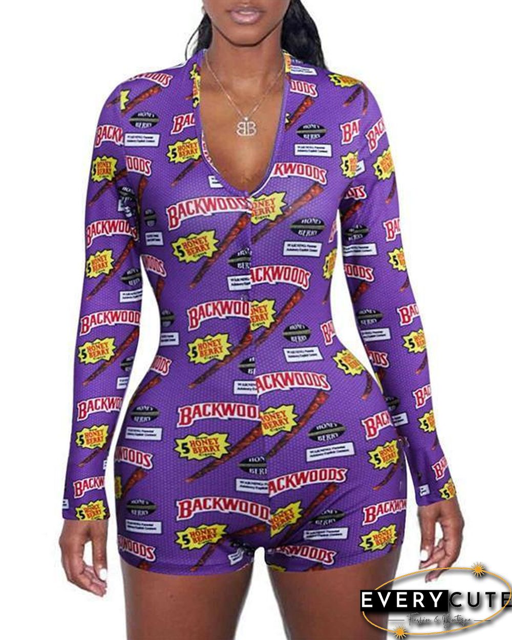 Women Summer Rompers Sexy Bodycon Long Sleeve Print Romper