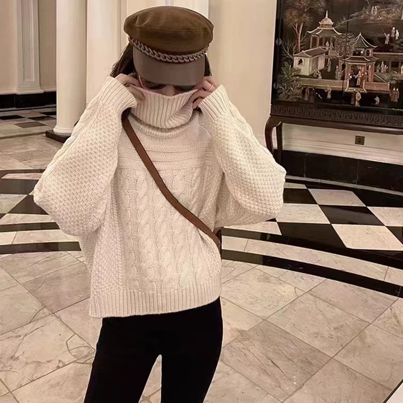 Toloer Toloer Department Restore Ancient Ways High Collar Twist Knit Bottom Sweater Female Autumn Dong Senior Feeling Soft Waxy Lazy Wind Jacket-Outfit Ideas