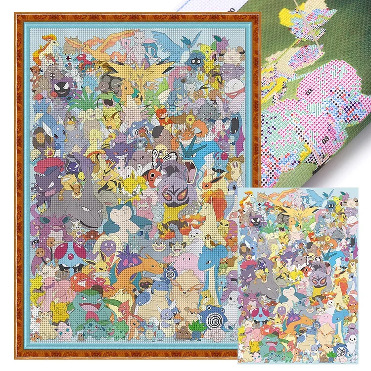 Pokemon blue game cs1100-0, counted cross stitch pattern kit and pdf