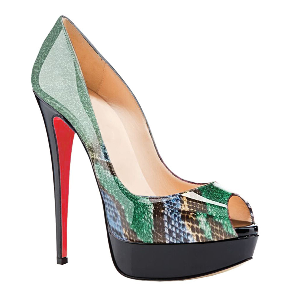 150mm Sky High Platform High Heels Gradient Green-vocosishoes