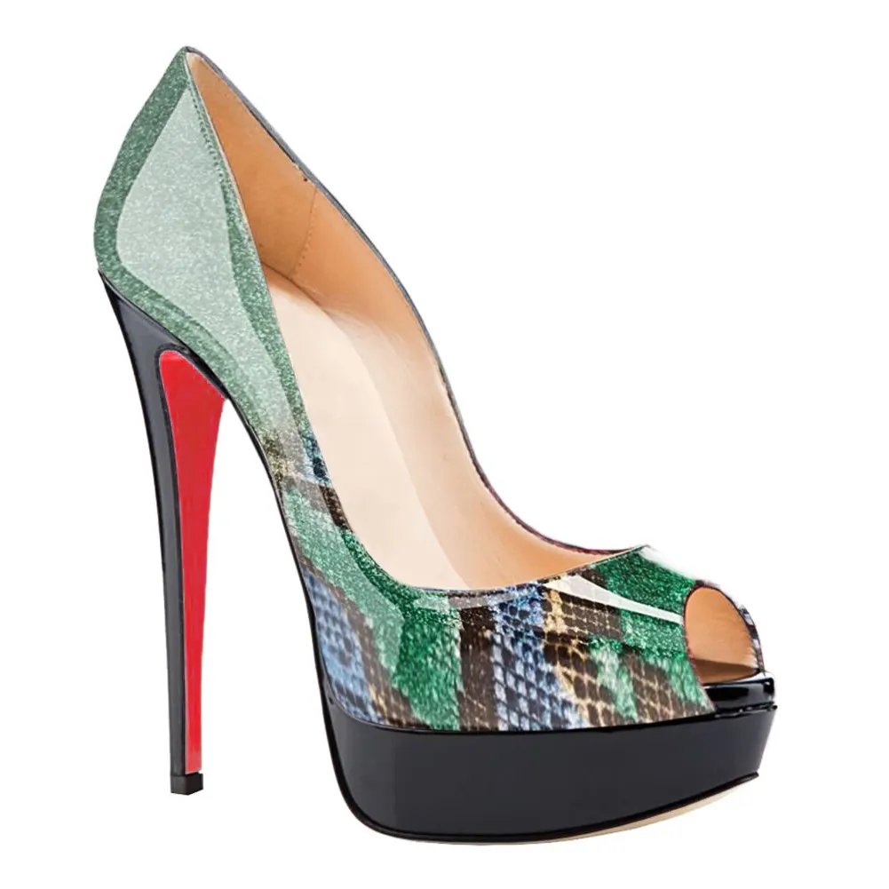 150mm Sky High Platform High Heels Gradient Green-vocosishoes
