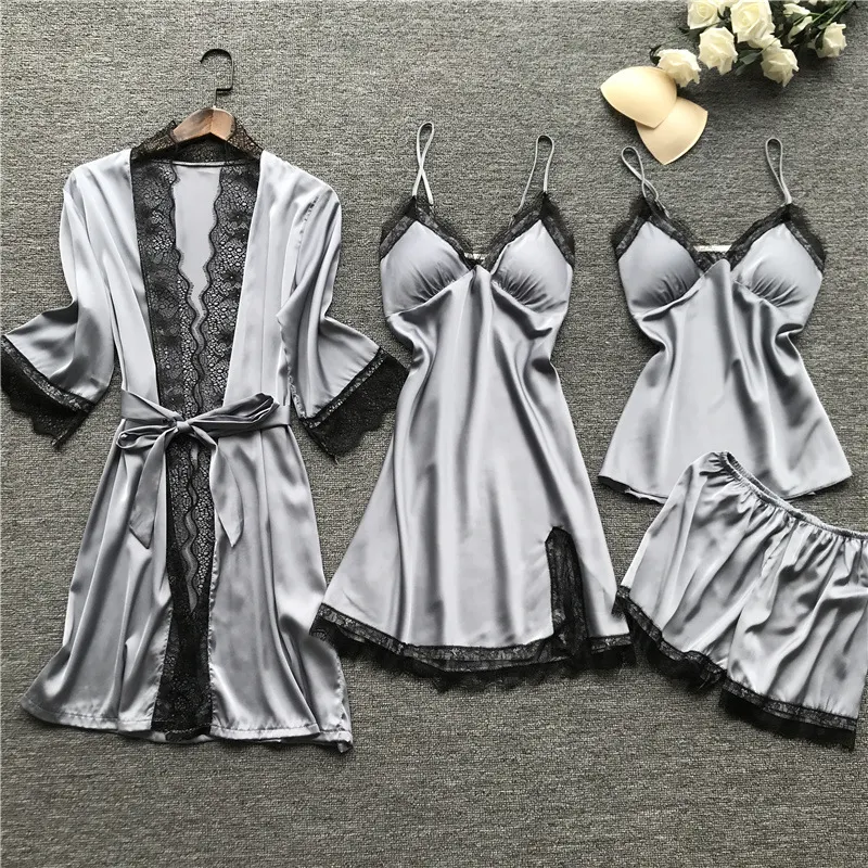 Churchf Midnight Charm Sexy Pajamas_Pyjamas Summer Sexy Pajamas Four-Piece Korean Version Of Sling Women With Breast Pad 490