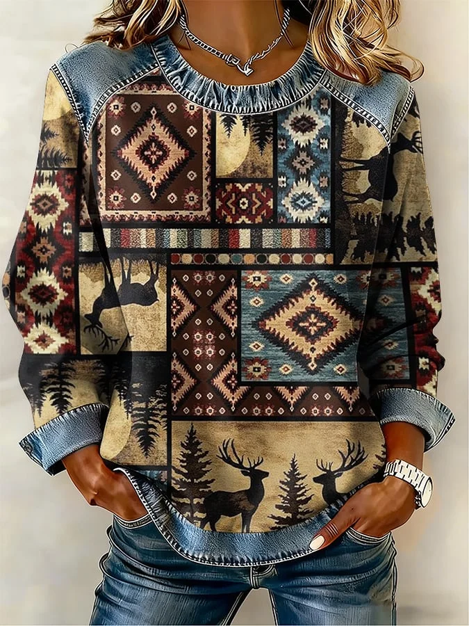 Women'S Casual Western-Style Printed Sweatshirt 