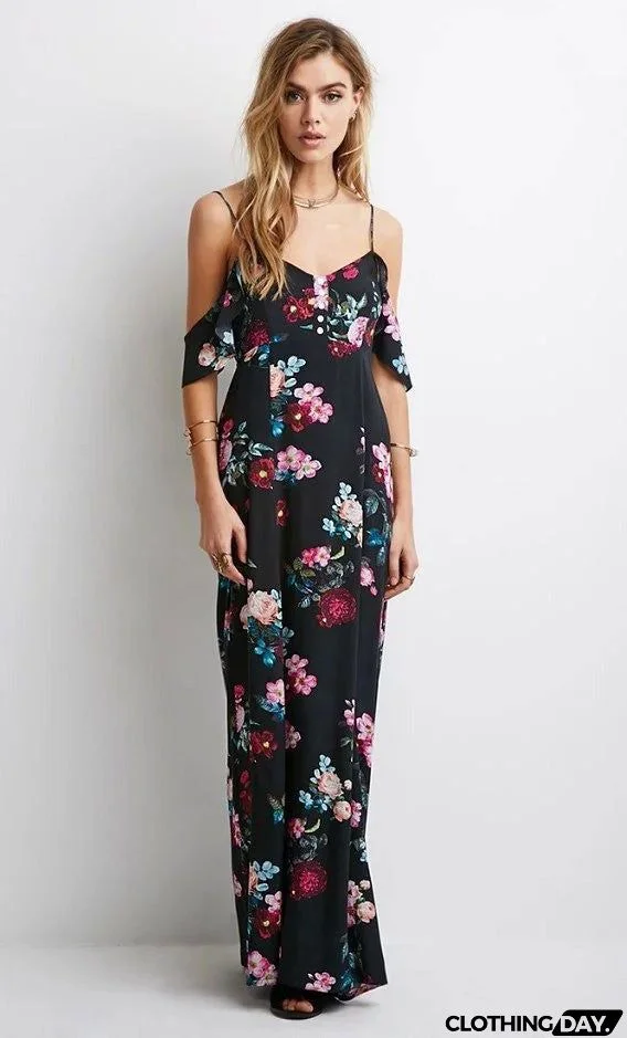 Vintage Floral Print Halter V neck Lace Up Maxi Dress