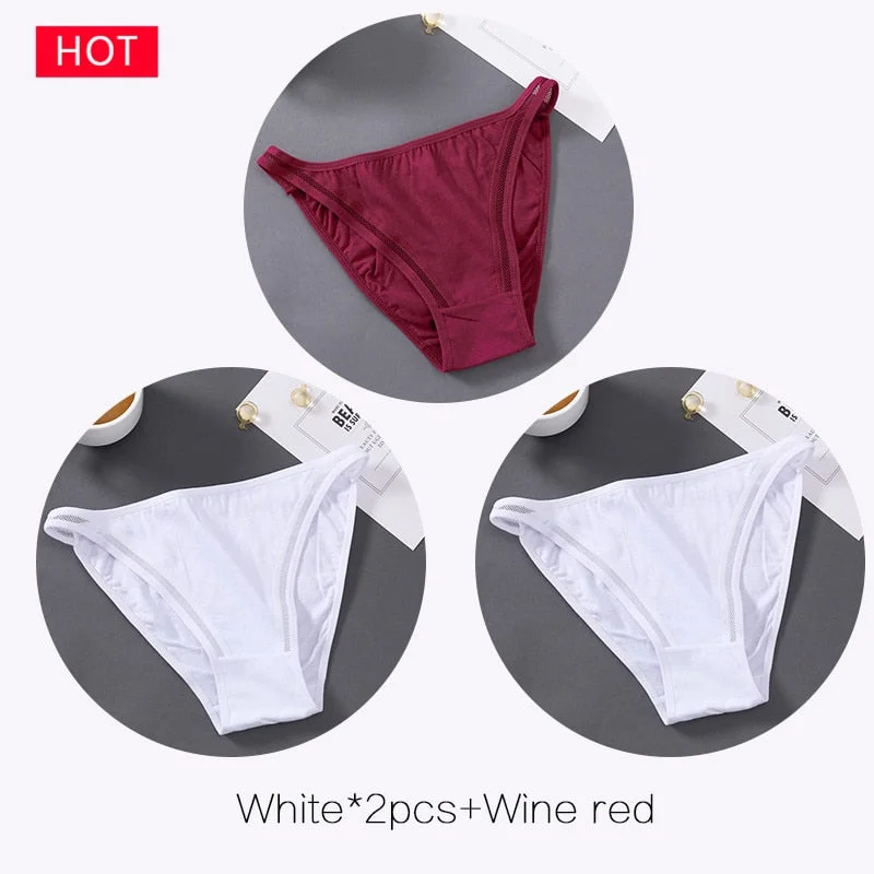 FINETOO M-2XL Bow Cotton Panties 3Pcs/set Women Briefs Girls Plus Size Underpants Low-rise Hollow Underwear Female Lingerie 2021