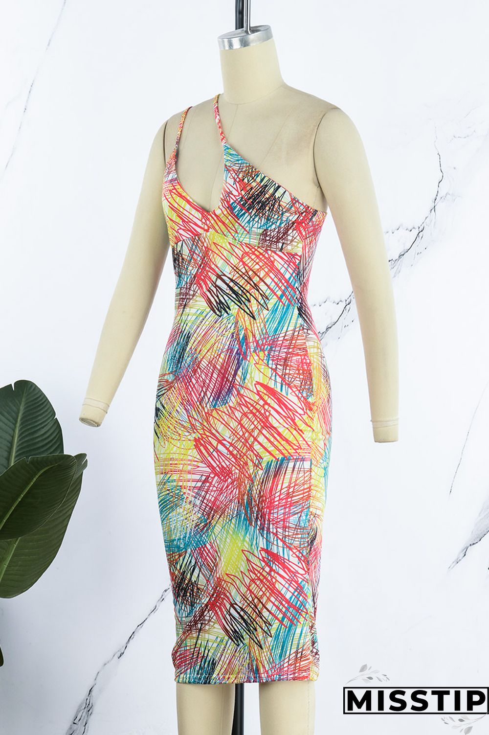 Multicolor Sexy Print Backless Spaghetti Strap Sleeveless Dress Dresses