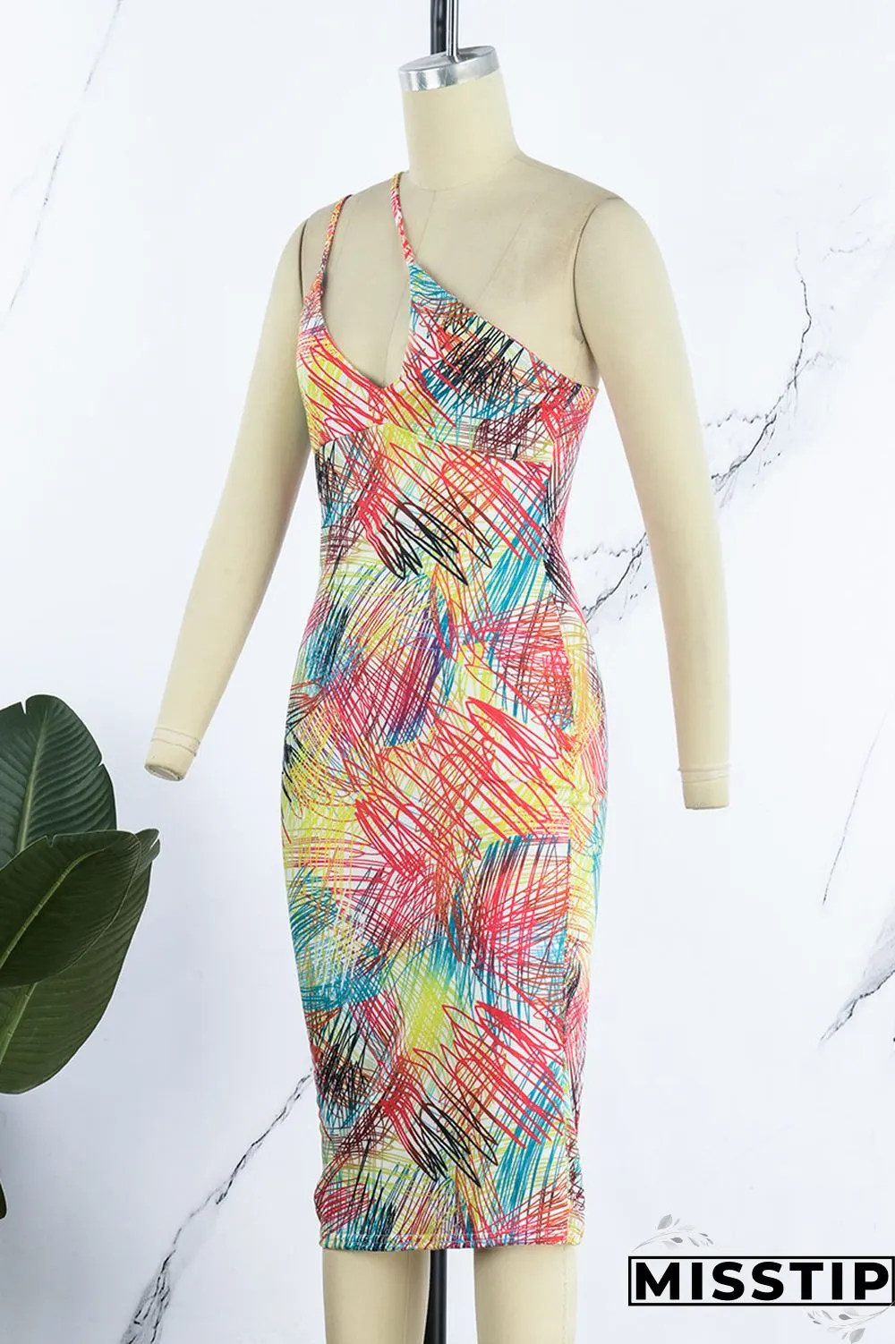 Multicolor Sexy Print Backless Spaghetti Strap Sleeveless Dress Dresses