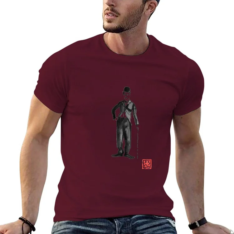 Kakacloud New charlie chaplin standing T-Shirt quick drying t-shirt Tee shirt tops Aesthetic clothing heavy weight t shirts for men