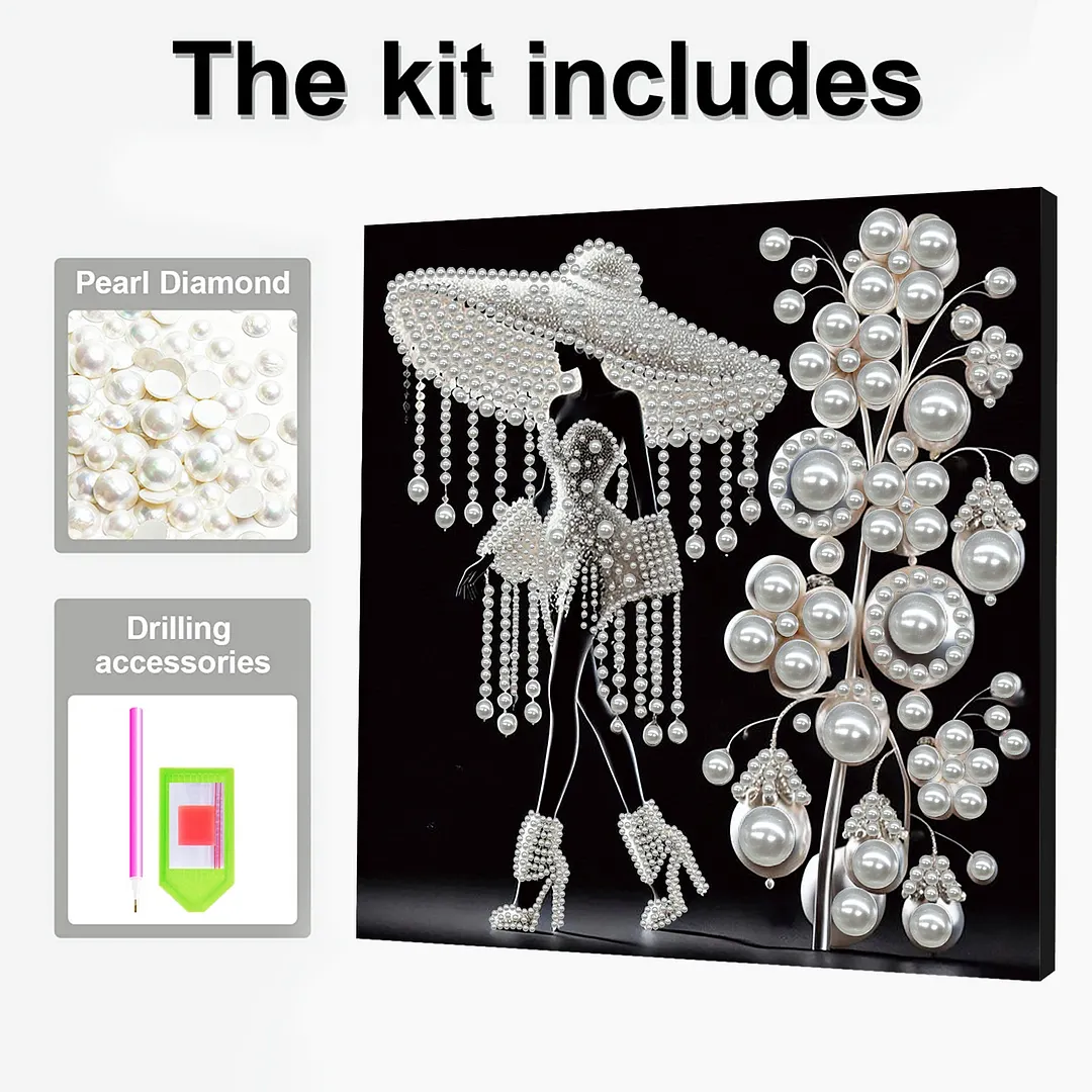 Elegant Lady - DIY Pearl Diamond Art Kit With Frame 30*30cm