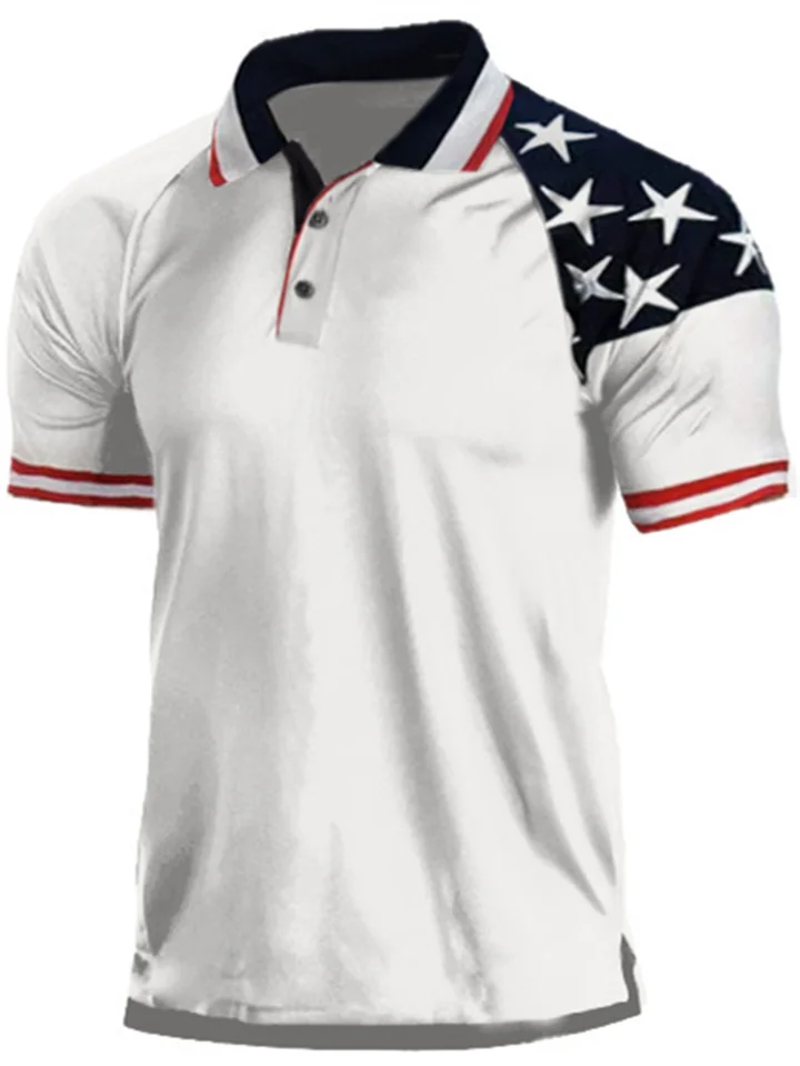 Men's Collar Polo Shirt Golf Shirt National Flag Turndown Green Blue Dusty Blue White Black 3D Print Street Daily Short Sleeve 3D Button-Down Clothing Apparel Fashion Casual Breathable Comfortable