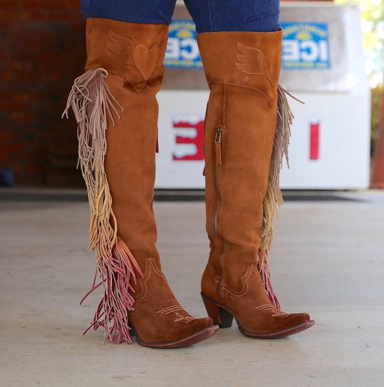 Women's Midnight Cowboy Tassel Low Heel Ankle Bootie -boots
