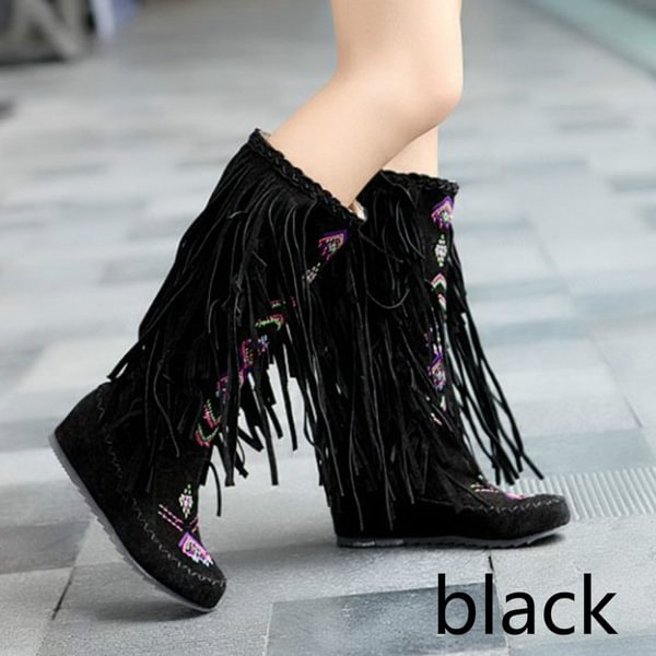 2016 Women Fashion Flock Tassel Knee long boots Lady's Causal Sexy Long High-heeled Boots High quality Red Black Brown AA253 - Shop Trendy Women's Clothing | LoverChic