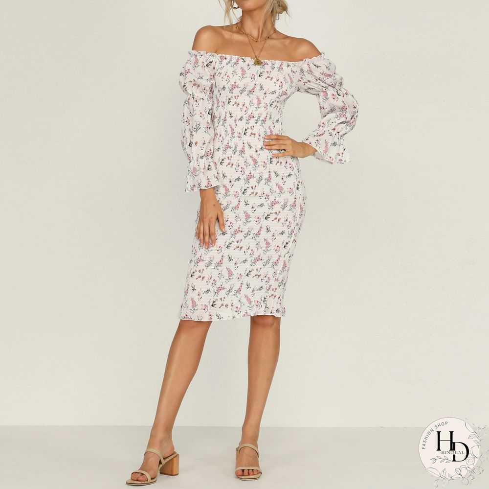 Fashion strapless printed tight-fitting mid-length package hip skirt spring and summer