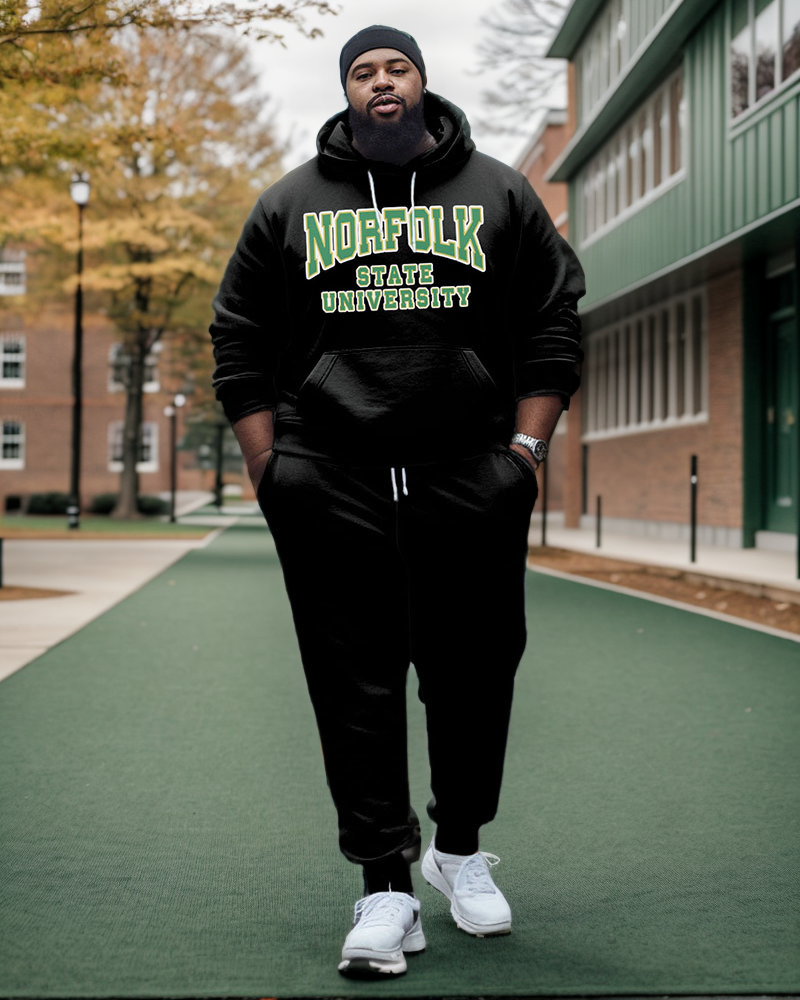 Men's Plus Size Norflok State University Style Hoodie and Sweatpants Two Piece Set