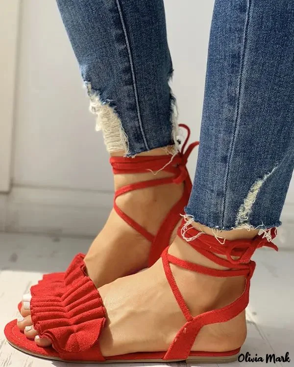 Ruffled gathered suede flat sandals