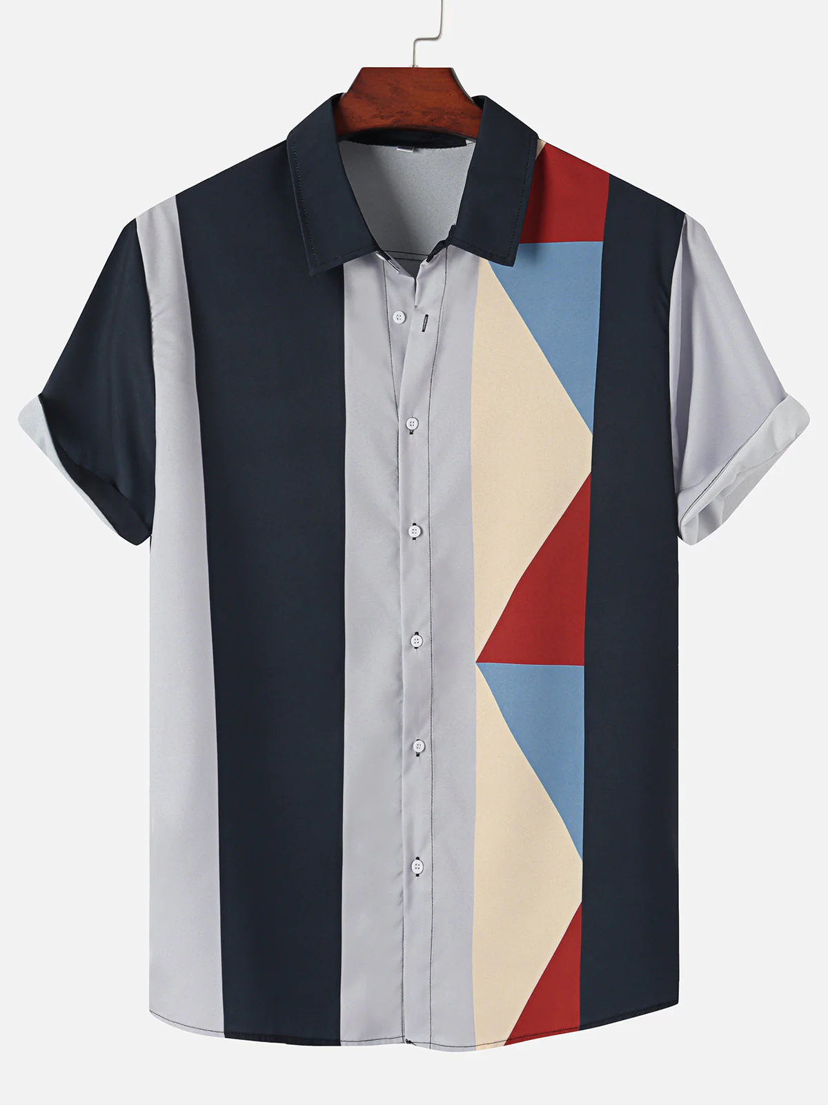 Men's Plus Size Casual Dark Blue Contrast Striped Shirt PLUSCLOTHESMAN