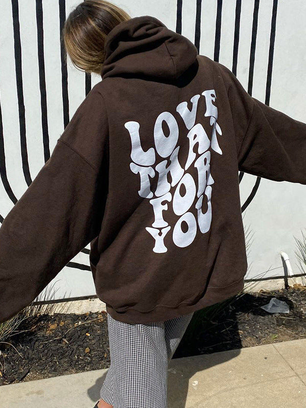 Women's Love That For You Graphic Printed Preppy Oversized Hoodies