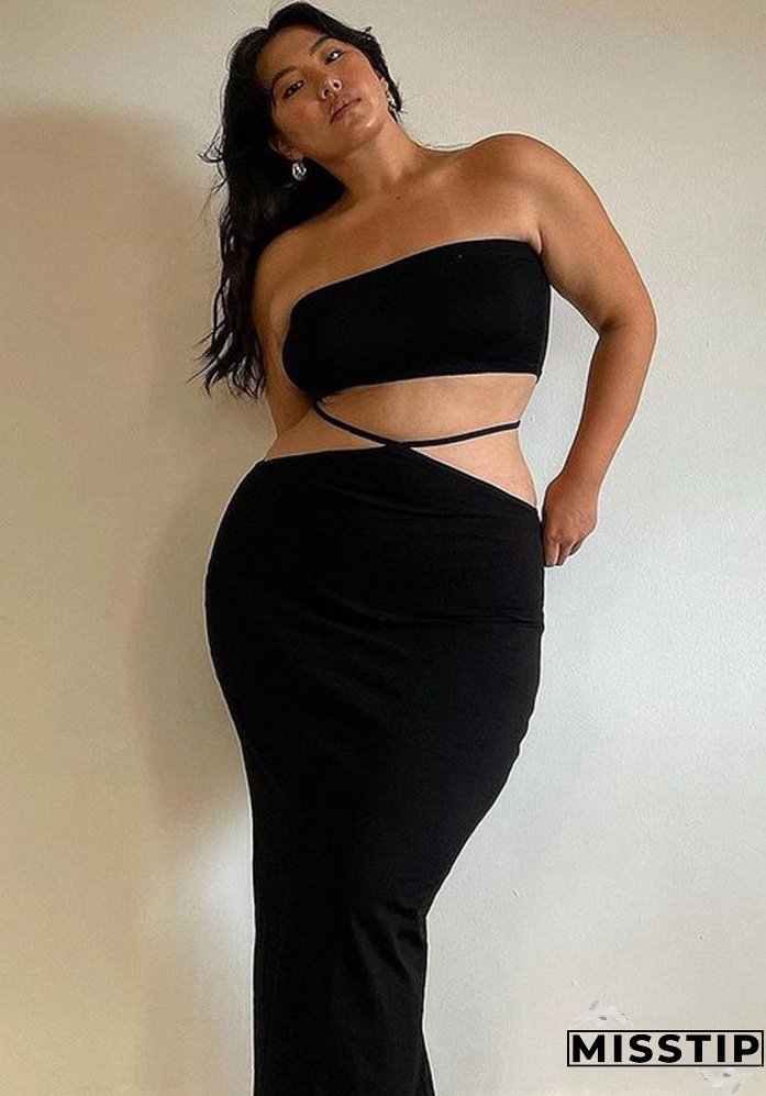 Summer Africa Plus Size Women Strapless Top and Lace Up Skirt Two-piece Set