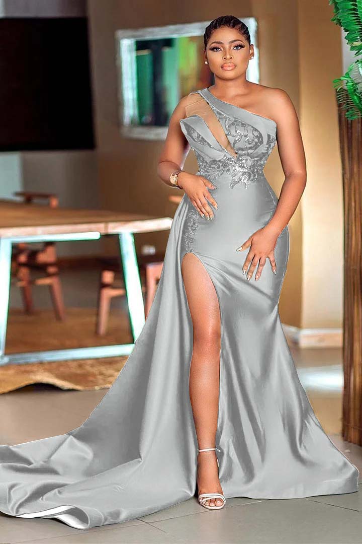 Dark Green One Shoulder Mermaid Prom Dress with Ruffles and Beads