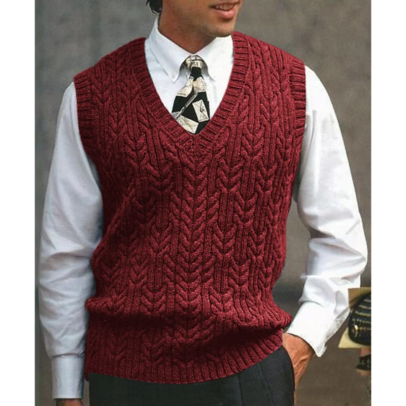 Wongn Wongn And Autumn New Knit Vest Men's Twisted V-Neck Sweater Pure Color Casual Men's Wear